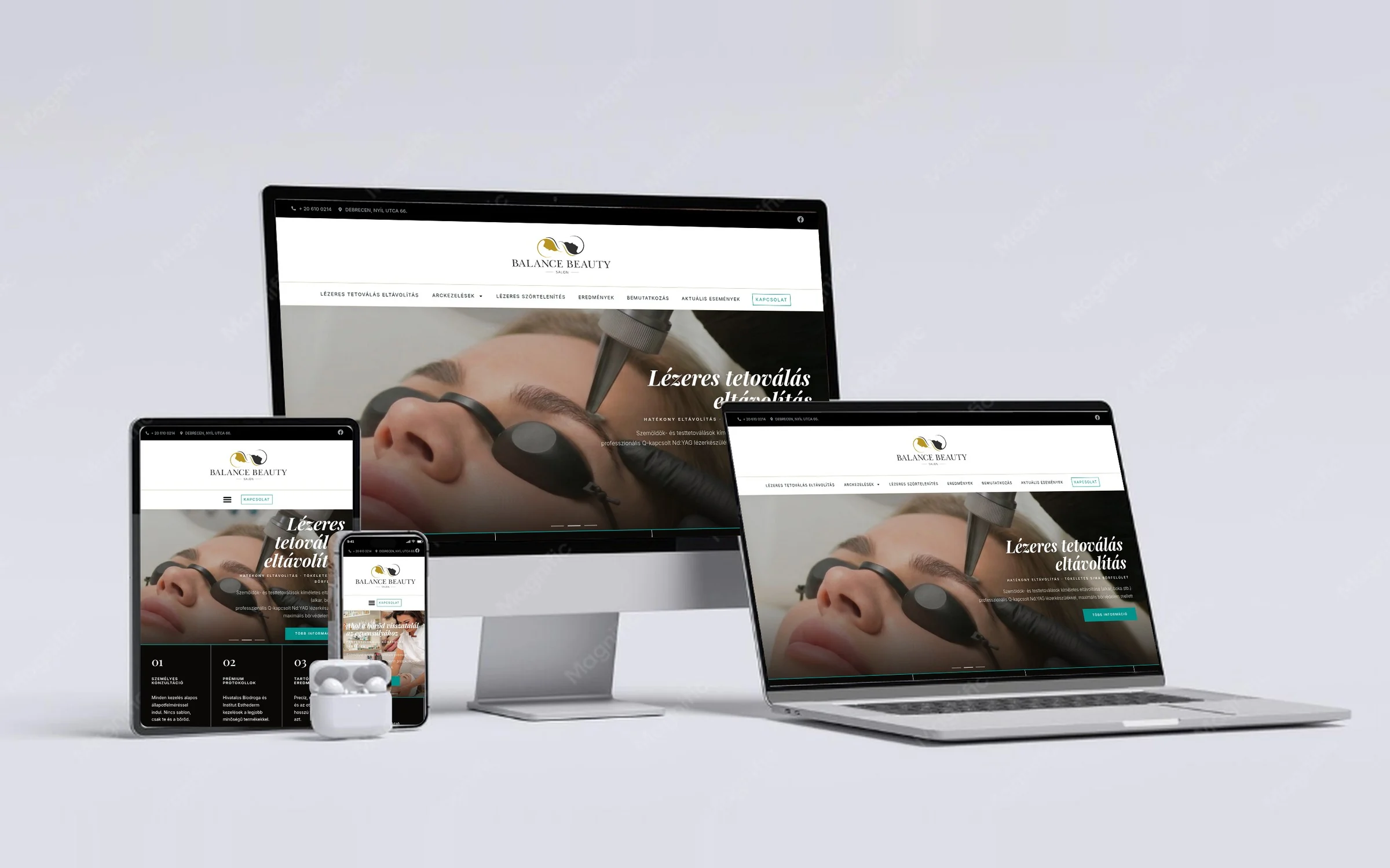 Balance Beauty weboldala asztali gépen, laptopon, tableten és telefonon