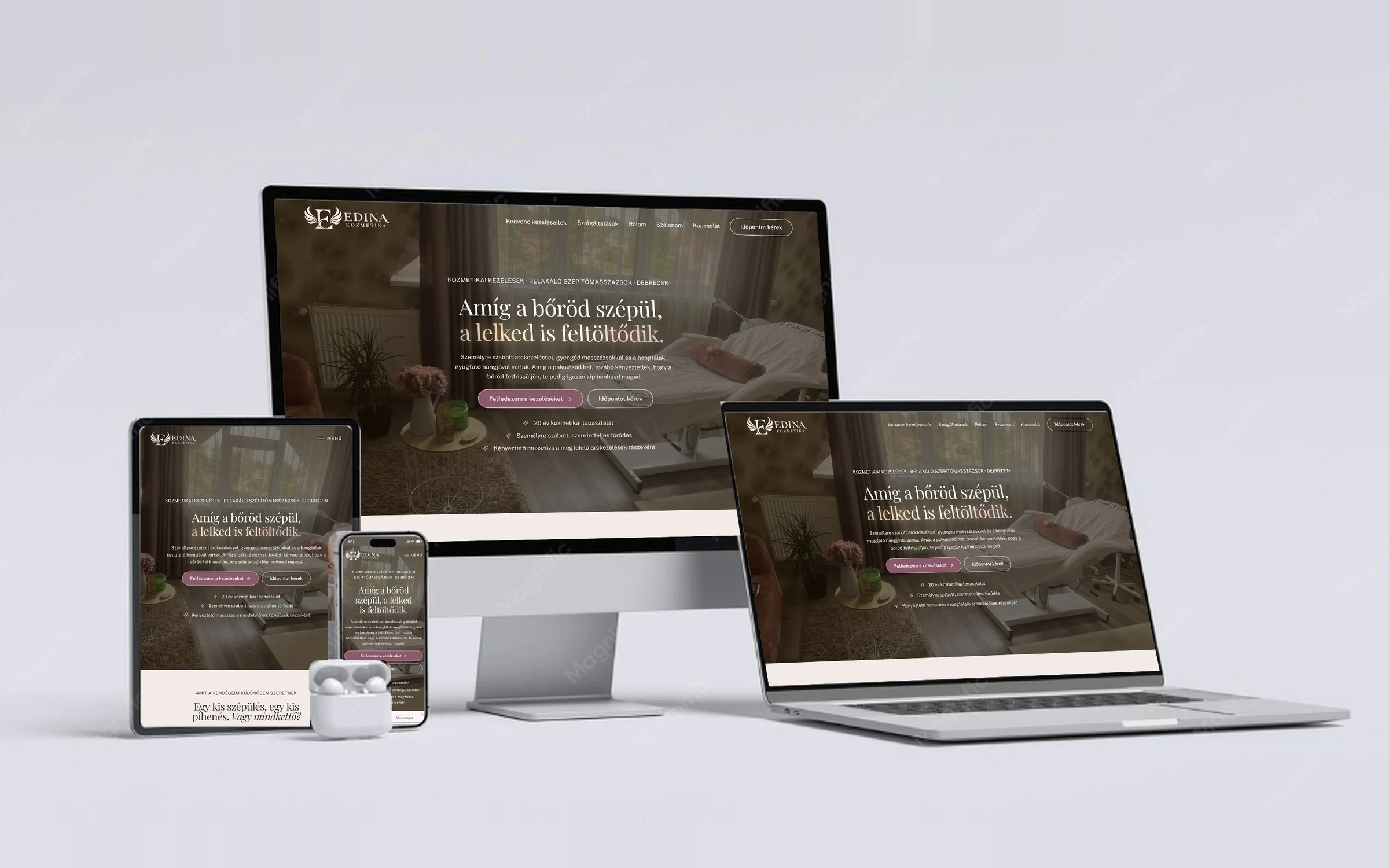 Edina Kozmetika weboldala asztali gépen, laptopon, tableten és telefonon