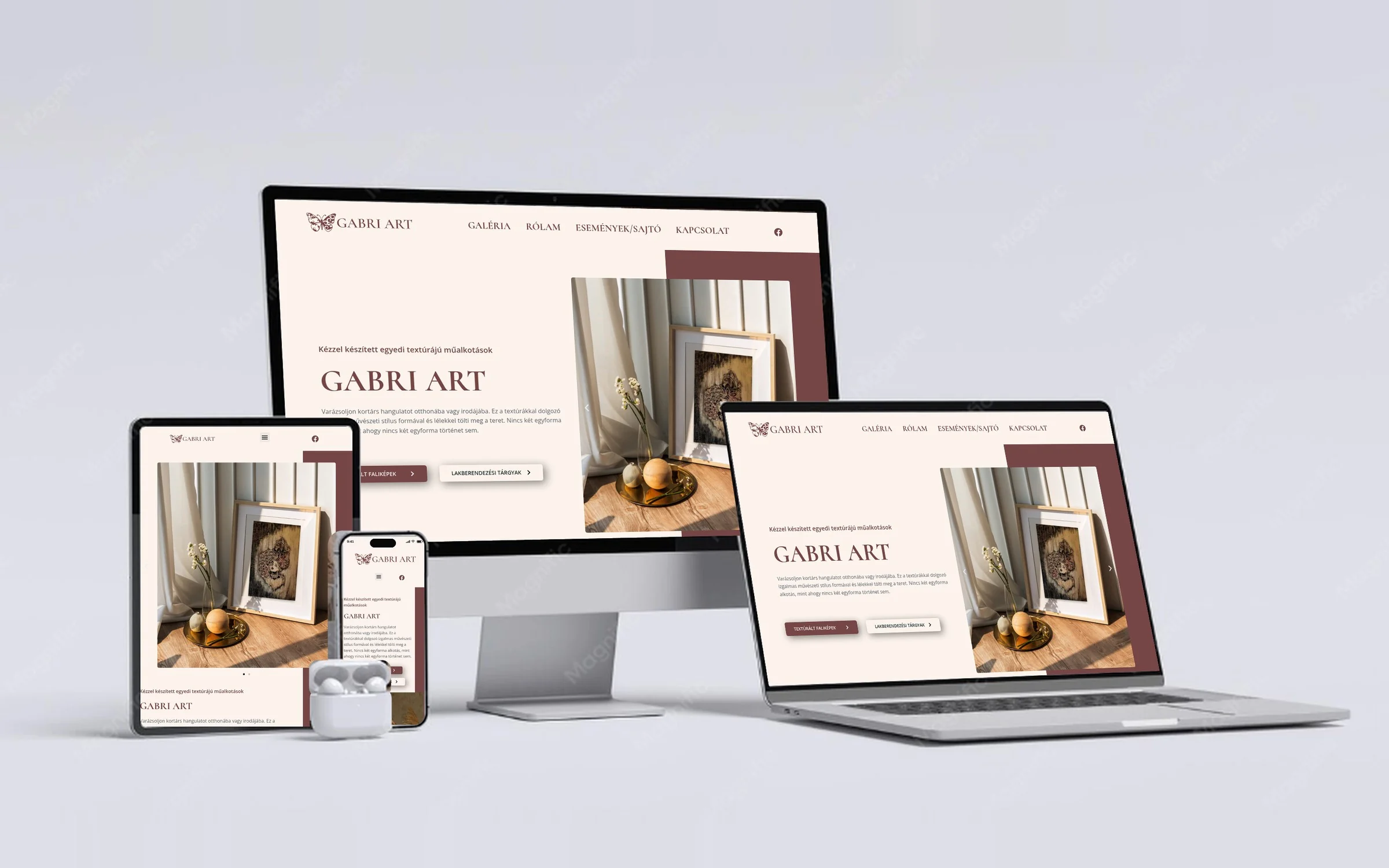 Gabri Art weboldala asztali gépen, laptopon, tableten és telefonon