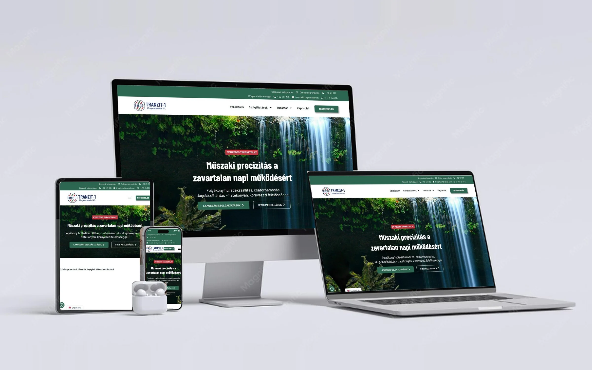 Tranzit-1 weboldala asztali gépen, laptopon, tableten és telefonon