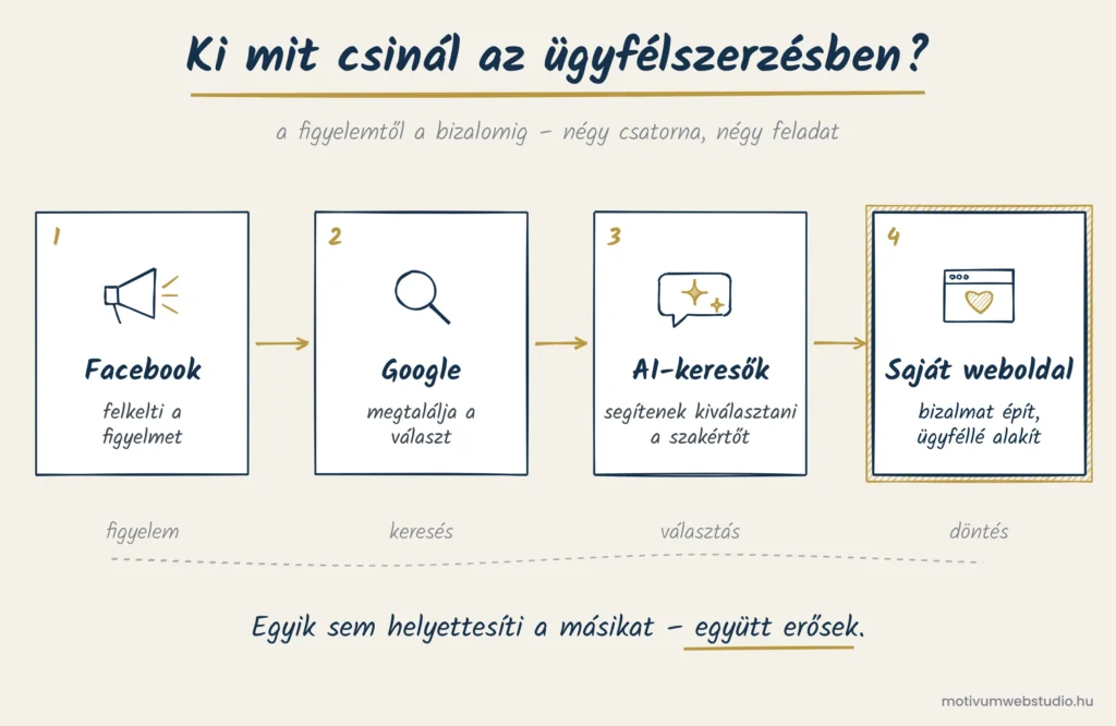 Facebook, Google, AI-keresők és saját weboldal szerepe az ügyfélszerzésben